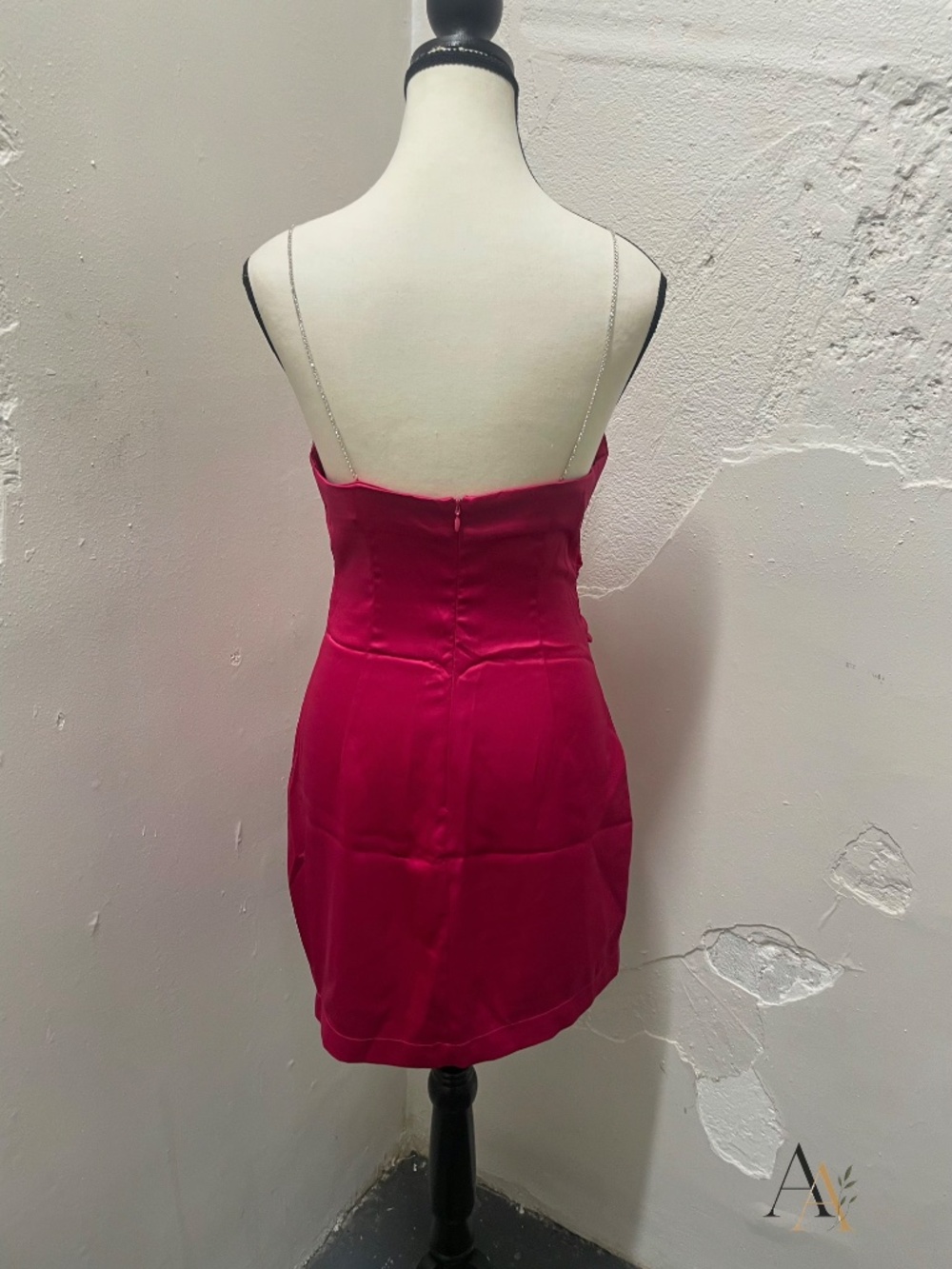 Zara Magenta Satin Effect Mini Dress - Rhinestone Chain Straps - Size M - Picture 5 of 11